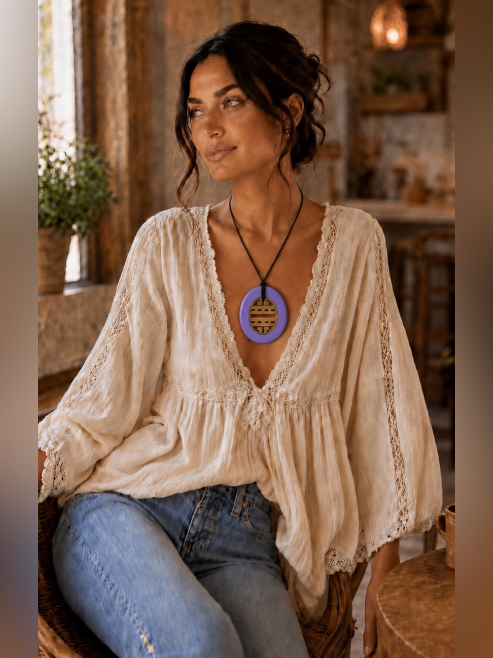 Hermès Style Carved Horn Oversized Necklace